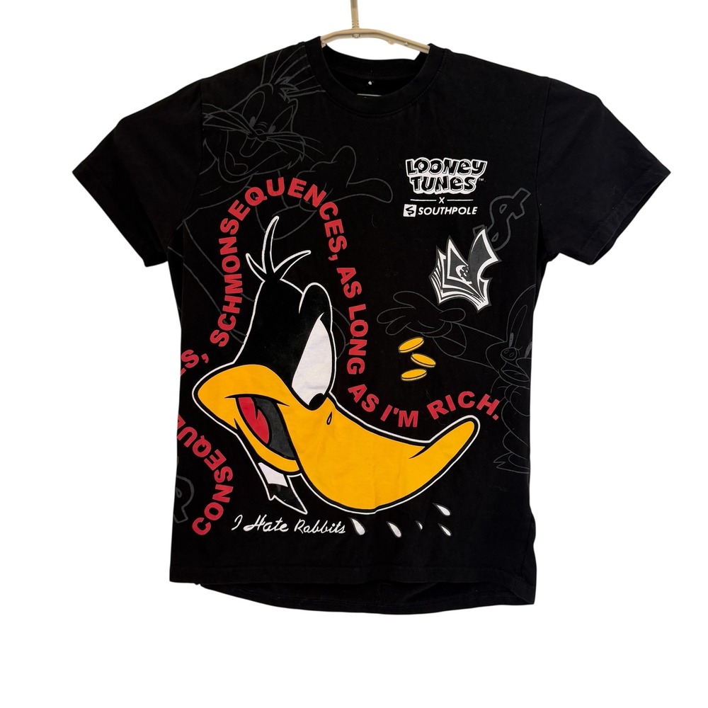 Southpole Looney Tunes Daffy‎ Duck Graphic T-Shirt Black Mens Small Streetwear